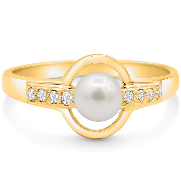 Round Freshwater Cultured Pearl & Diamond Accent Ring in 14K Yellow Gold (3 g), , Size 4 by SuperJeweler