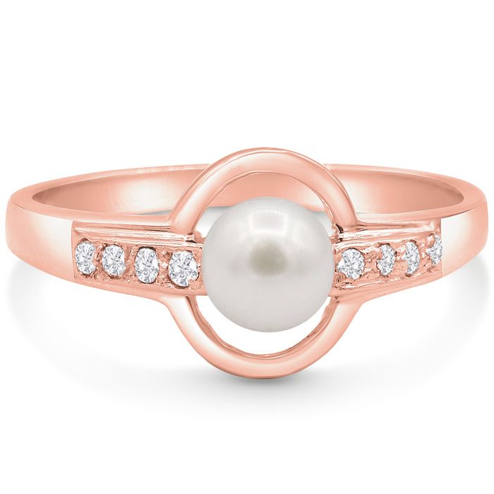 Round Freshwater Cultured Pearl & Diamond Accent Ring in 14K Rose Gold (3 g), , Size 4 by SuperJeweler