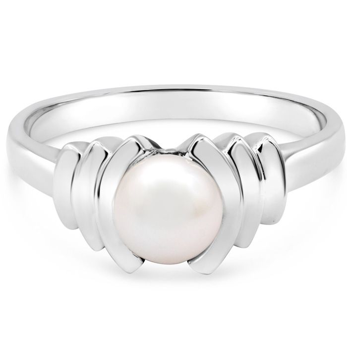 Round Freshwater Cultured Pearl Ring in 14K White Gold (3 g), Size 4 by SuperJeweler