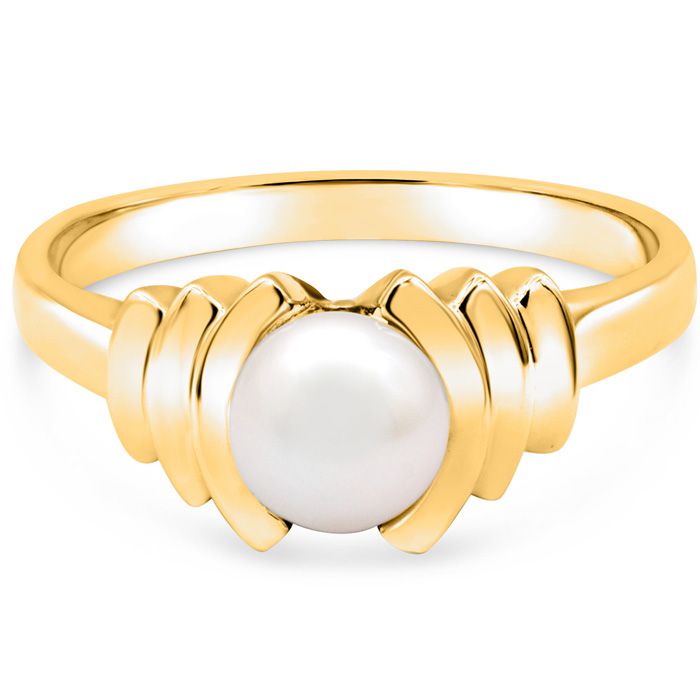 Round Freshwater Cultured Pearl Ring in 14K Yellow Gold (3.50 g), Size 4 by SuperJeweler