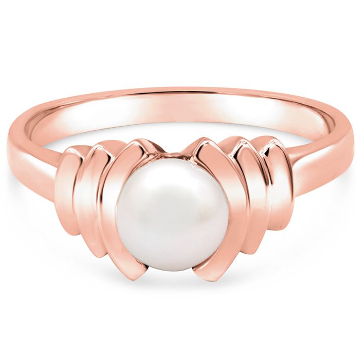 Round Freshwater Cultured Pearl Ring in 14K Rose Gold (3.50 g), Size 4 by SuperJeweler