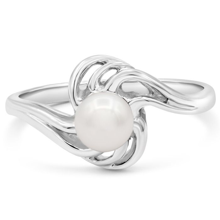 Round Freshwater Cultured Pearl Ring in 14K White Gold (3.50 g), Size 4 by SuperJeweler