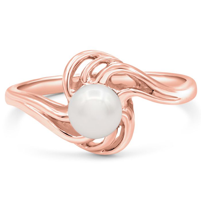 Round Freshwater Cultured Pearl Ring in 14K Rose Gold (3.30 g), Size 4 by SuperJeweler