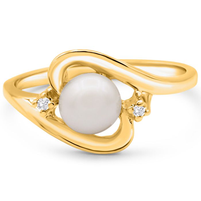 Round Freshwater Cultured Pearl & Diamond Accent Ring in 14K Yellow Gold (2.80 g), , Size 4 by SuperJeweler