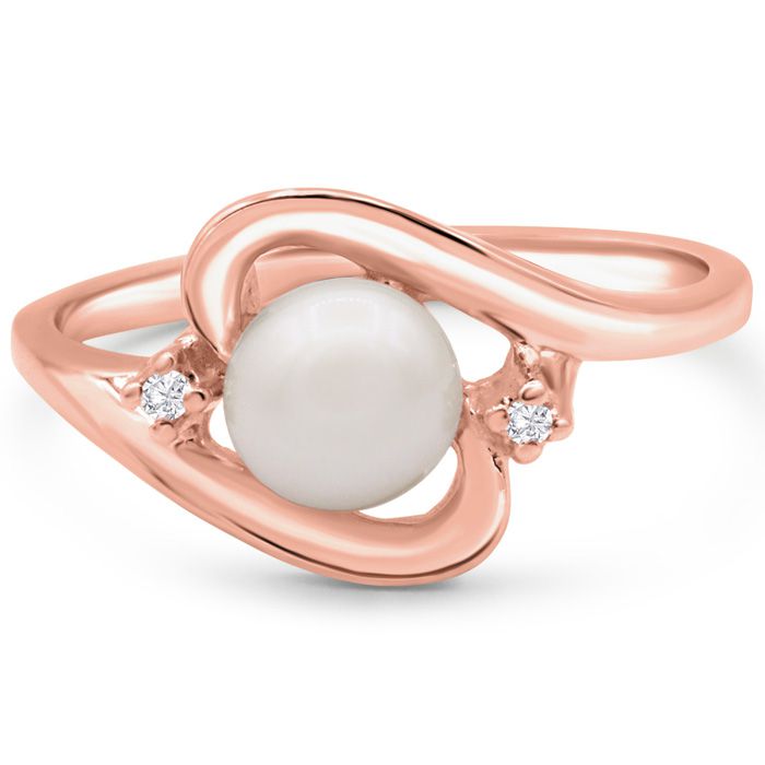 Round Freshwater Cultured Pearl & Diamond Accent Ring in 14K Rose Gold (2.80 g), , Size 4 by SuperJeweler