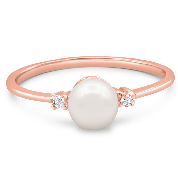 Round Freshwater Cultured Pearl & Diamond Accent Ring in 14K Rose Gold (1.10 g), Great For Ring Finger Or Pinky, , Size 4 by SuperJeweler