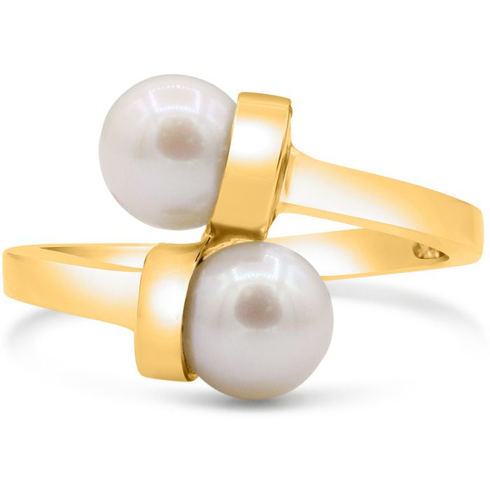 Round Freshwater Cultured Double Pearl Ring in 14K Yellow Gold (3.60 g), Size 4 by SuperJeweler