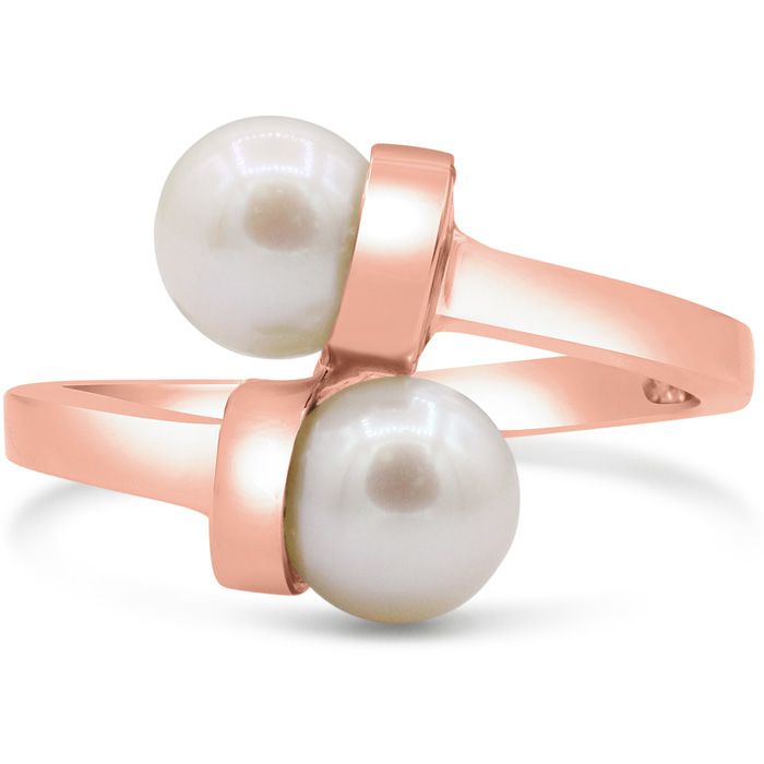 Round Freshwater Cultured Double Pearl Ring in 14K Rose Gold (3.60 g), Size 4 by SuperJeweler