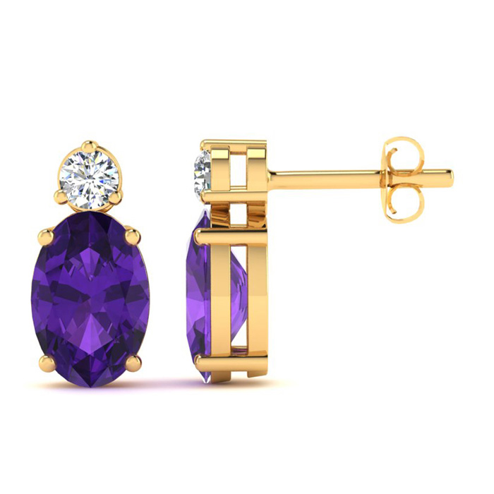 1 Carat Oval Amethyst & Diamond Stud Earrings in 14K Yellow Gold (1.90 g),  by SuperJeweler