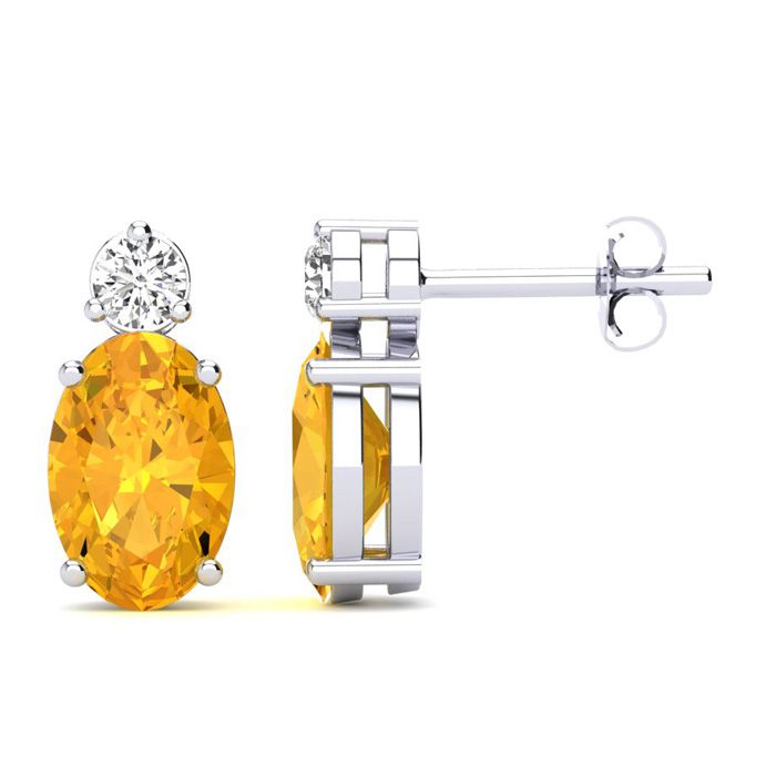 1 Carat Oval Citrine & Diamond Stud Earrings in 14K White Gold (1.90 g),  by SuperJeweler