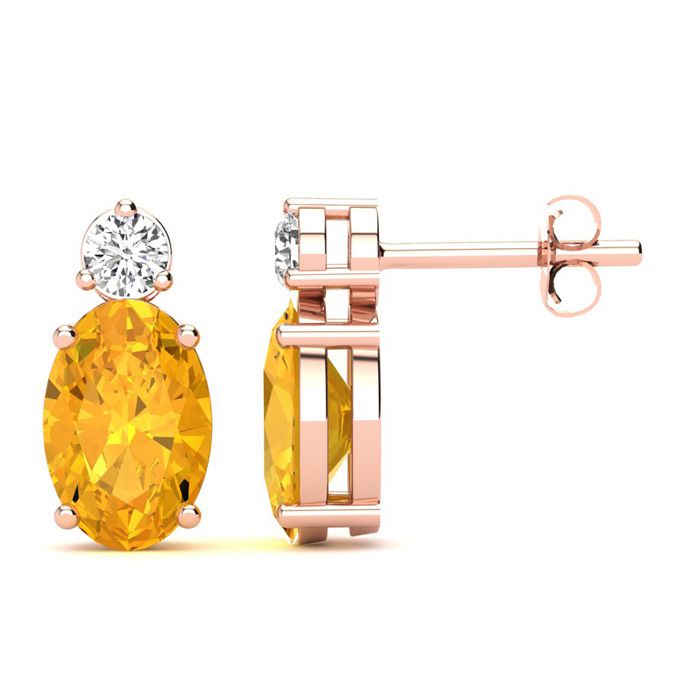 1 Carat Oval Citrine & Diamond Stud Earrings in 14K Rose Gold (1.90 g),  by SuperJeweler