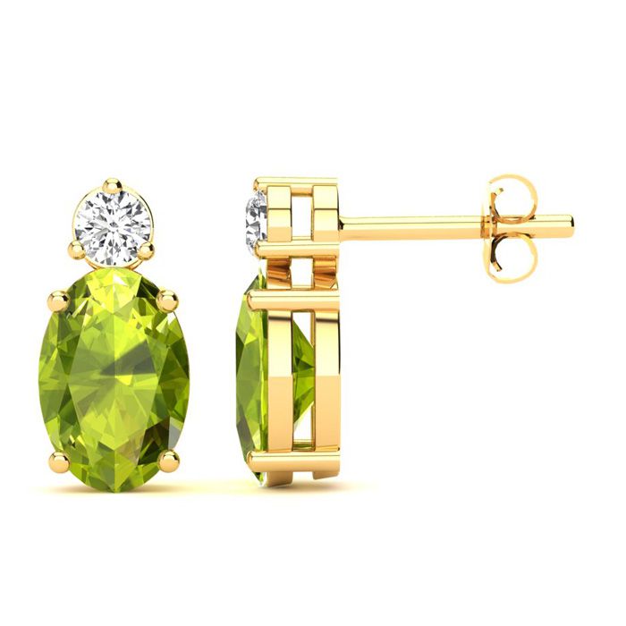 1 Carat Oval Peridot & Diamond Stud Earrings in 14K Yellow Gold (1.90 g),  by SuperJeweler