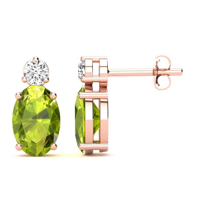 1 Carat Oval Peridot & Diamond Stud Earrings in 14K Rose Gold (1.90 g),  by SuperJeweler