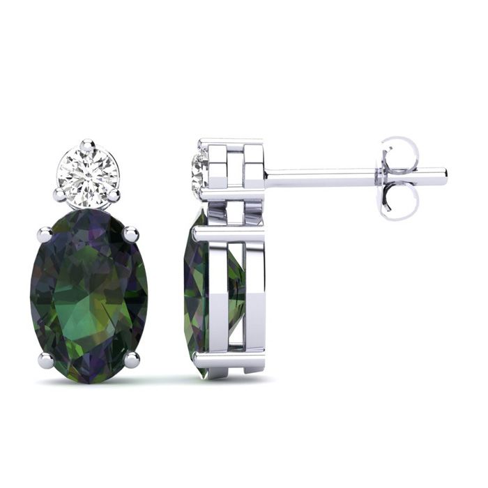 1 Carat Oval Mystic Topaz & Diamond Stud Earrings in 14K White Gold (1.90 g),  by SuperJeweler