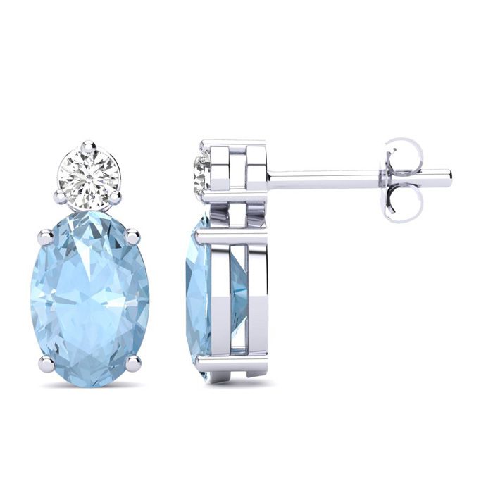 1 Carat Oval Aquamarine & Diamond Stud Earrings in 14K White Gold (1.90 g),  by SuperJeweler