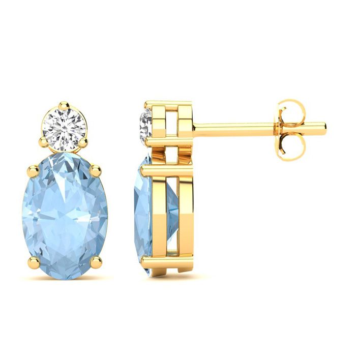 1 Carat Oval Aquamarine & Diamond Stud Earrings in 14K Yellow Gold (1.90 g),  by SuperJeweler