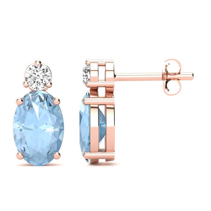 1 Carat Oval Aquamarine & Diamond Stud Earrings in 14K Rose Gold (1.90 g),  by SuperJeweler