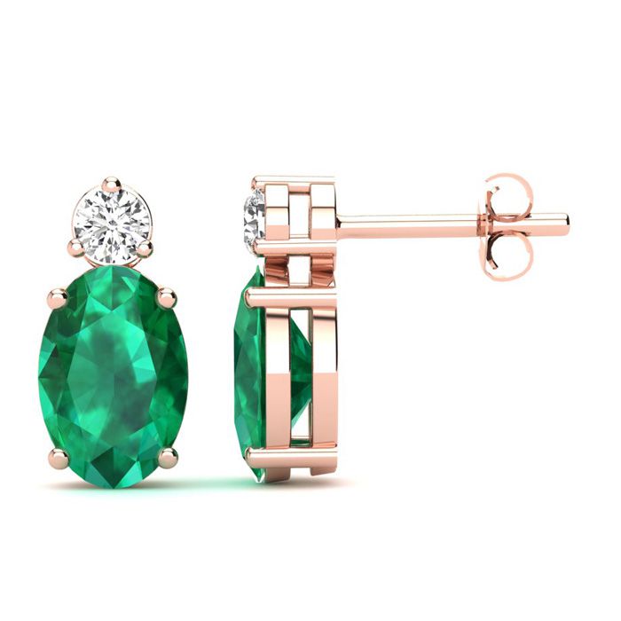 1 Carat Oval Emerald Cut & Diamond Stud Earrings in 14K Rose Gold (1.90 g),  by SuperJeweler