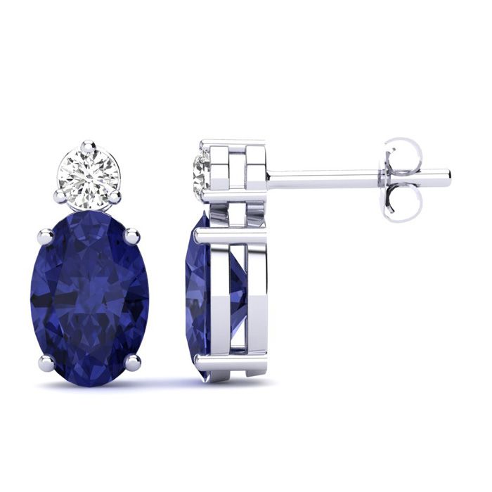 1 Carat Oval Tanzanite & Diamond Stud Earrings in 14K White Gold (1.90 g),  by SuperJeweler