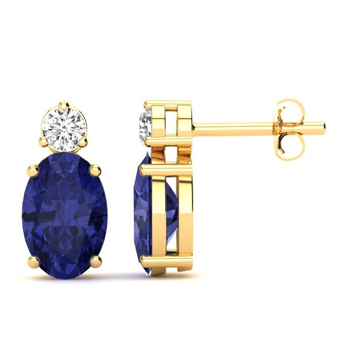 1 Carat Oval Tanzanite & Diamond Stud Earrings in 14K Yellow Gold (1.90 g),  by SuperJeweler