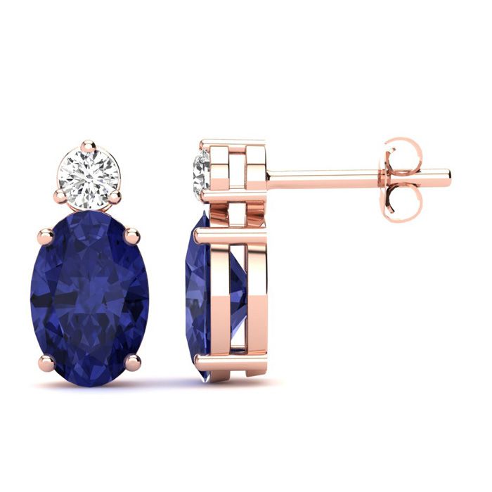 1 Carat Oval Tanzanite & Diamond Stud Earrings in 14K Rose Gold (1.90 g),  by SuperJeweler