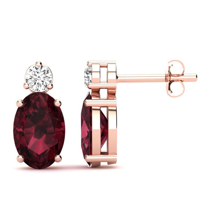 1 Carat Oval Garnet & Diamond Stud Earrings in 14K Rose Gold (1.90 g),  by SuperJeweler