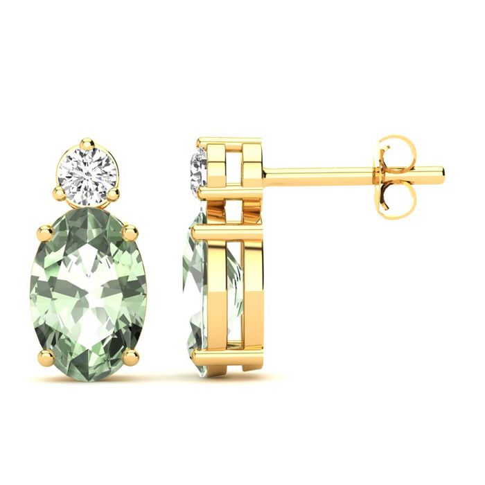 1 Carat Oval Green Amethyst & Diamond Stud Earrings in 14K Yellow Gold (1.90 g),  by SuperJeweler