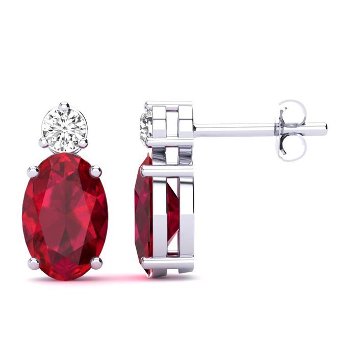 1 Carat Oval Ruby & Diamond Stud Earrings in 14K White Gold (1.90 g),  by SuperJeweler