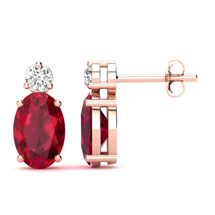 1 Carat Oval Ruby & Diamond Stud Earrings in 14K Rose Gold (1.90 g),  by SuperJeweler