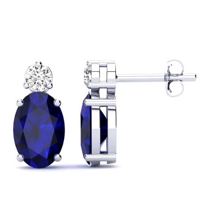 1.25 Carat Oval Sapphire & Diamond Stud Earrings in 14K White Gold (1.90 g),  by SuperJeweler