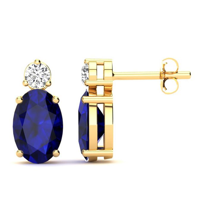 1.25 Carat Oval Sapphire & Diamond Stud Earrings in 14K Yellow Gold (1.90 g),  by SuperJeweler