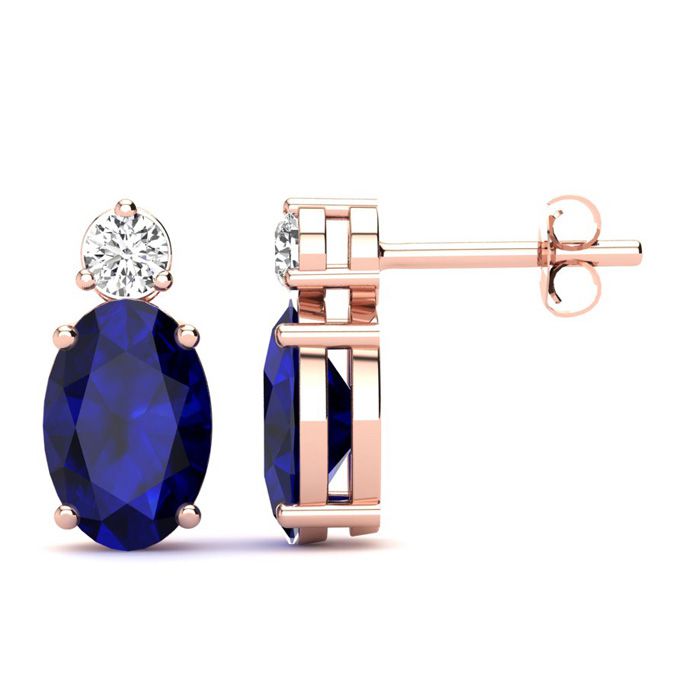 1.25 Carat Oval Sapphire & Diamond Stud Earrings in 14K Rose Gold (1.90 g),  by SuperJeweler