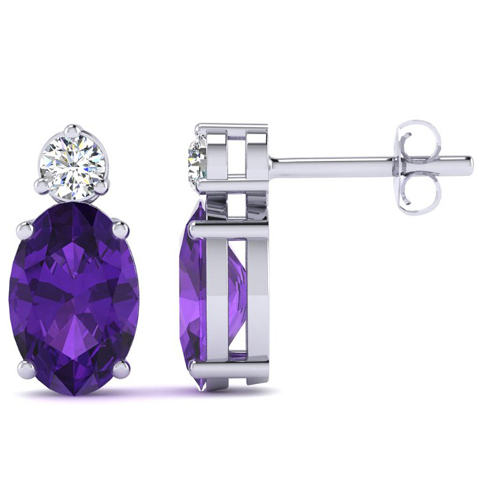 1.5 Carat Oval Amethyst & Diamond Stud Earrings in 14K White Gold (1.90 g),  by SuperJeweler