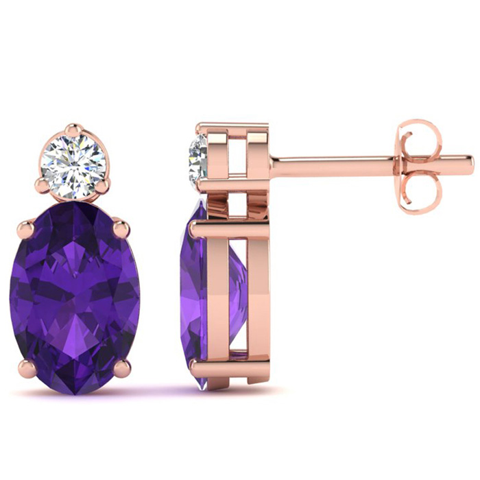 1.5 Carat Oval Amethyst & Diamond Stud Earrings in 14K Rose Gold (1.90 g),  by SuperJeweler