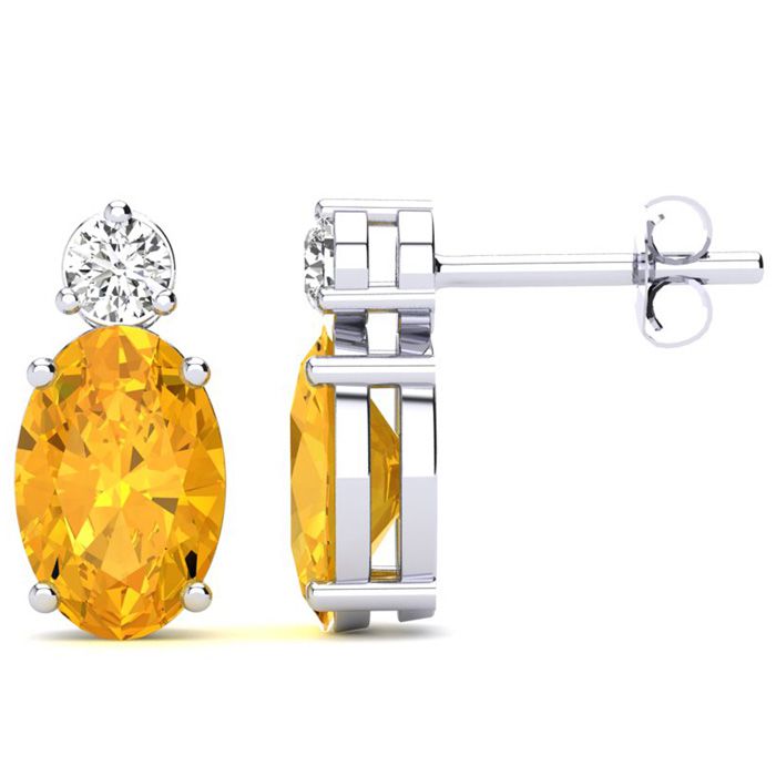 1 2/3 Carat Oval Citrine & Diamond Stud Earrings In 14K White Gold (1.90 G), I/J By SuperJeweler