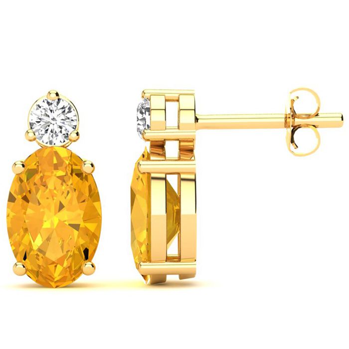 1 2/3 Carat Oval Citrine & Diamond Stud Earrings in 14K Yellow Gold (1.90 g),  by SuperJeweler