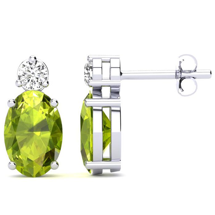 1 3/4 Carat Oval Peridot & Diamond Stud Earrings in 14K White Gold (1.90 g),  by SuperJeweler