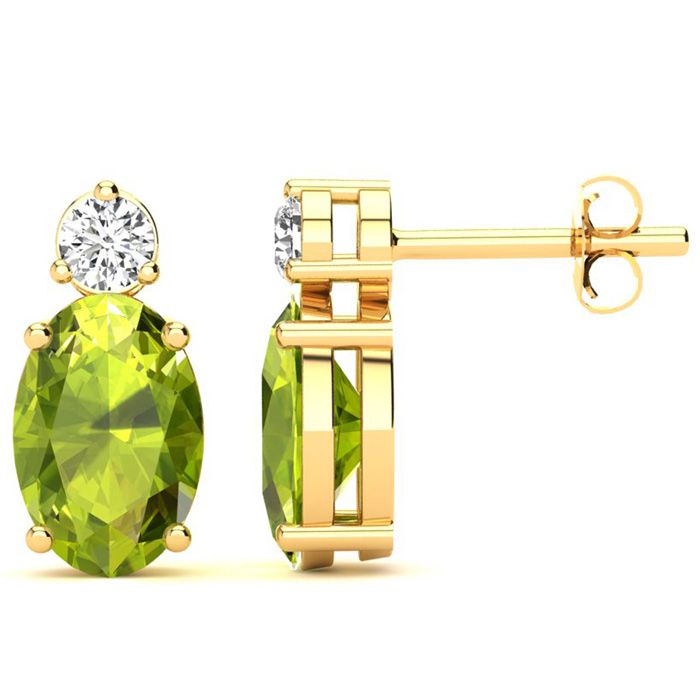 1 3/4 Carat Oval Peridot & Diamond Stud Earrings in 14K Yellow Gold (1.90 g),  by SuperJeweler