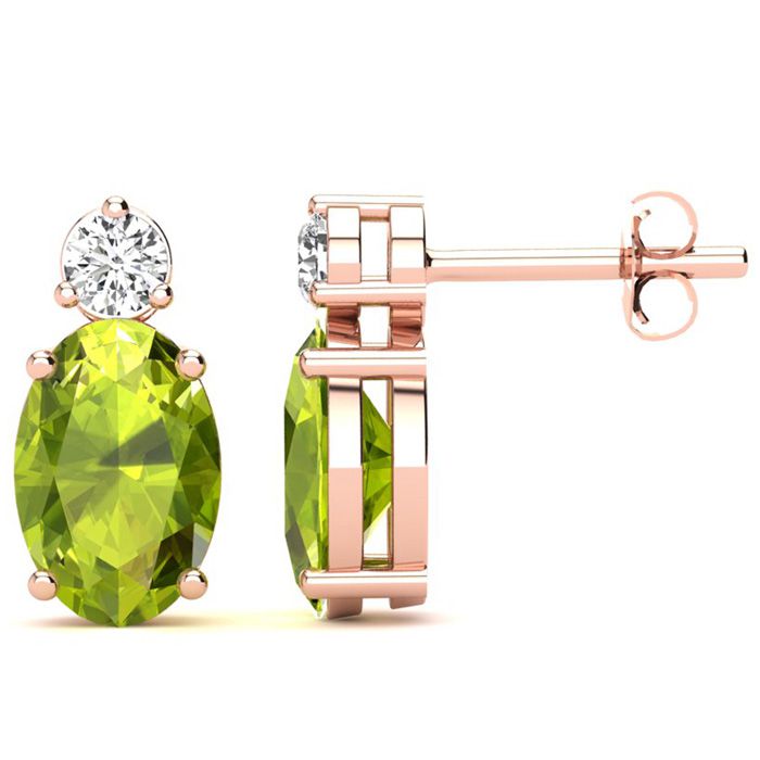 1 3/4 Carat Oval Peridot & Diamond Stud Earrings in 14K Rose Gold (1.90 g),  by SuperJeweler