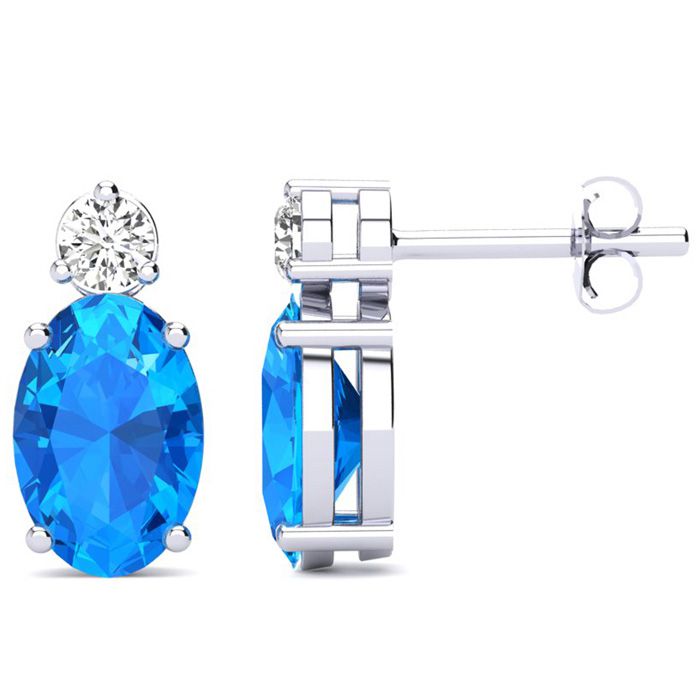 2 Carat Oval Blue Topaz & Diamond Stud Earrings in 14K White Gold (1.90 g),  by SuperJeweler