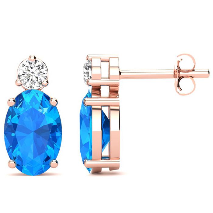 2 Carat Oval Blue Topaz & Diamond Stud Earrings in 14K Rose Gold (1.90 g),  by SuperJeweler