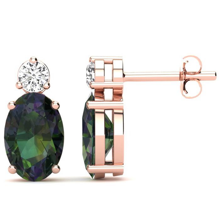 1.5 Carat Oval Mystic Topaz & Diamond Stud Earrings in 14K Rose Gold (1.90 g),  by SuperJeweler