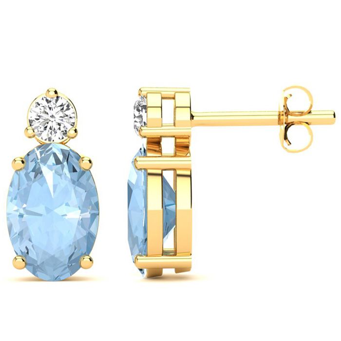 1 2/3 Carat Oval Aquamarine & Diamond Stud Earrings in 14K Yellow Gold (1.90 g),  by SuperJeweler