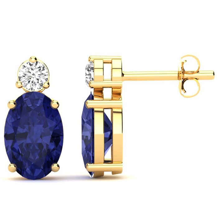 2 Carat Oval Tanzanite & Diamond Stud Earrings in 14K Yellow Gold (1.90 g),  by SuperJeweler