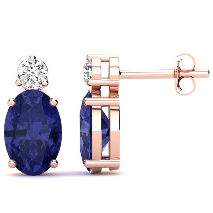 2 Carat Oval Tanzanite & Diamond Stud Earrings in 14K Rose Gold (1.90 g),  by SuperJeweler