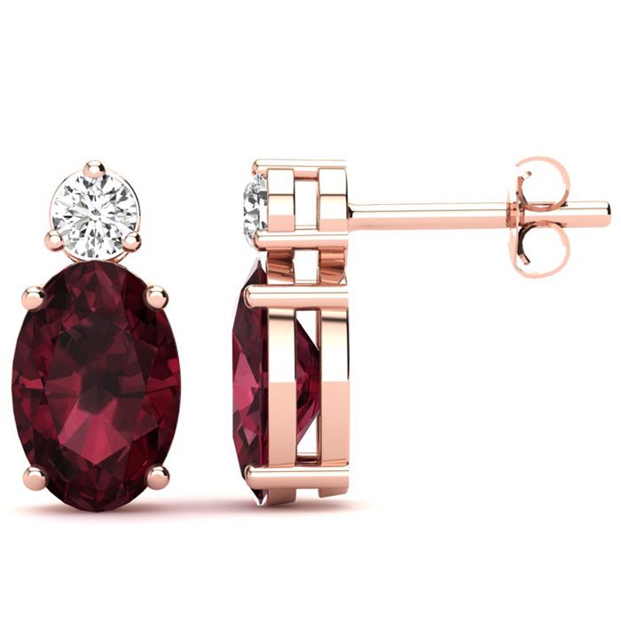 2 Carat Oval Garnet & Diamond Stud Earrings in 14K Rose Gold (1.90 g),  by SuperJeweler