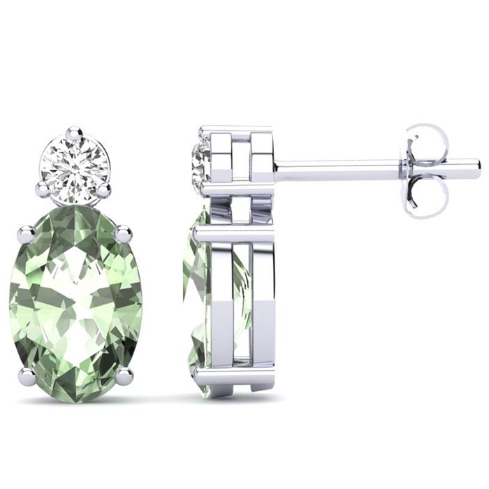 1.5 Carat Oval Green Amethyst & Diamond Stud Earrings in 14K White Gold (1.90 g),  by SuperJeweler