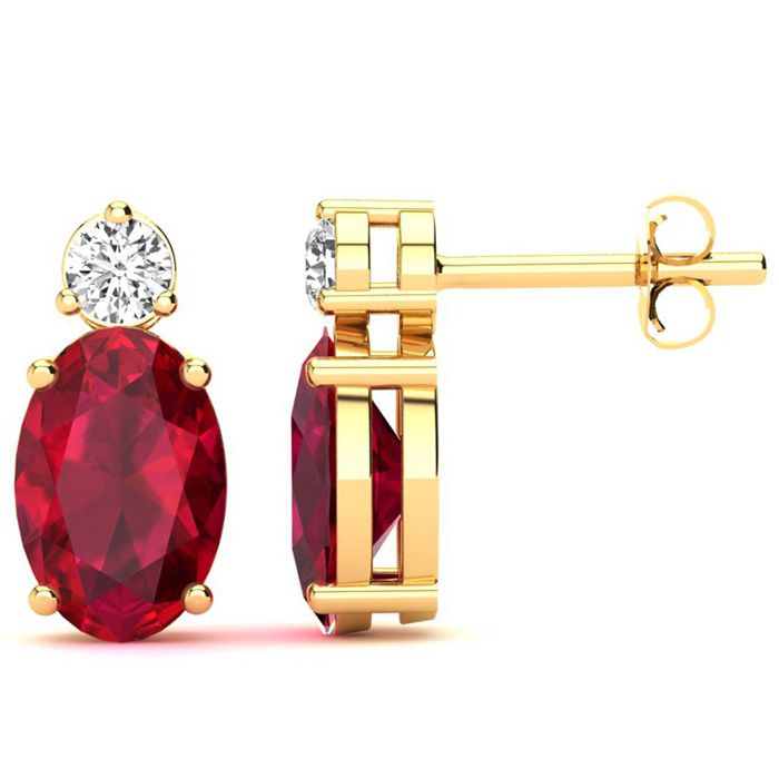 2 Carat Oval Ruby & Diamond Stud Earrings In 14K Yellow Gold (1.90 G), I/J By SuperJeweler