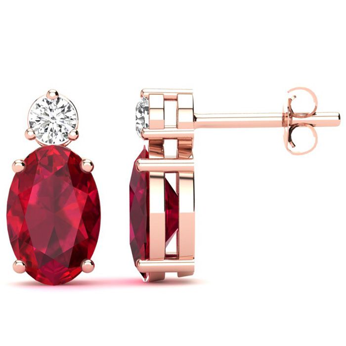 2 Carat Oval Ruby & Diamond Stud Earrings in 14K Rose Gold (1.90 g),  by SuperJeweler