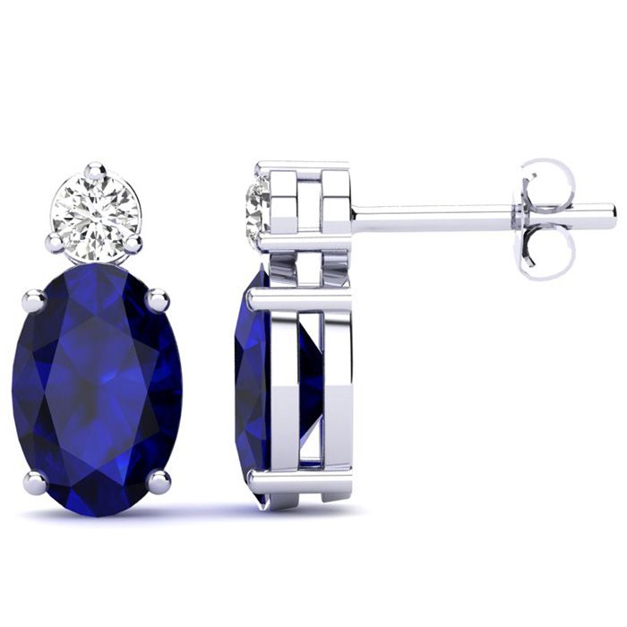 2 Carat Oval Sapphire & Diamond Stud Earrings in 14K White Gold (1.90 g),  by SuperJeweler